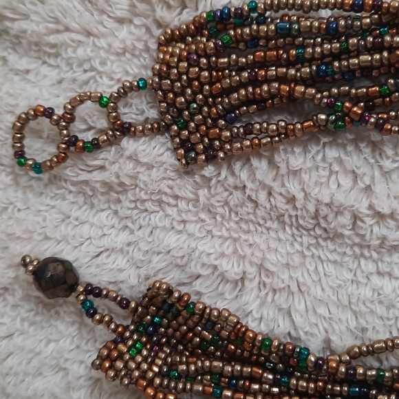 Earthtone beaded multistrand necklace - Picture 3 of 4